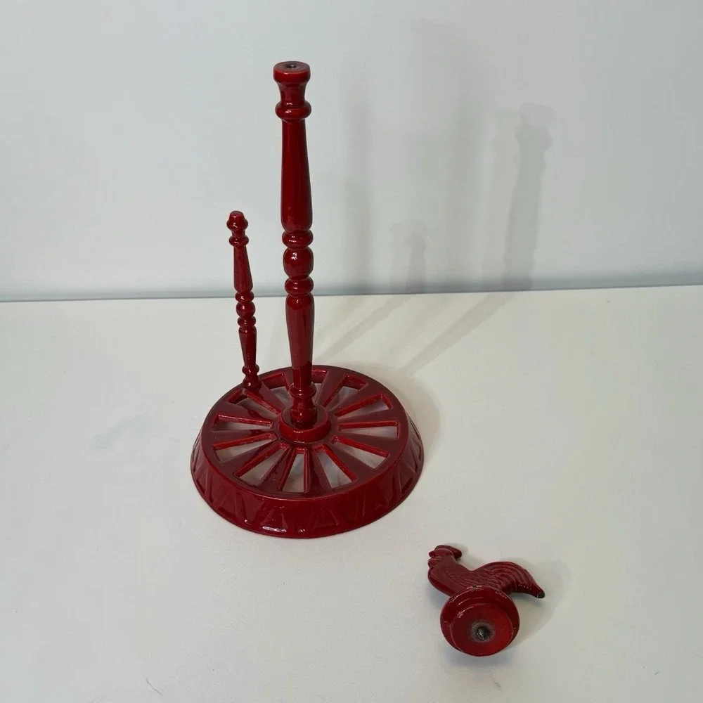 Rooster Farmhouse Freestanding Red Cast Iron Paper Towel Holder